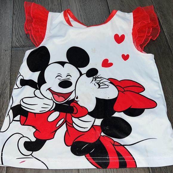 Toddler girl Mickey and Minnie short sleeve pajama set with ruffled cap sleeves - Picture 2 of 11